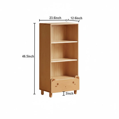 Solid Beech Kids Bookcase with Bear Drawer