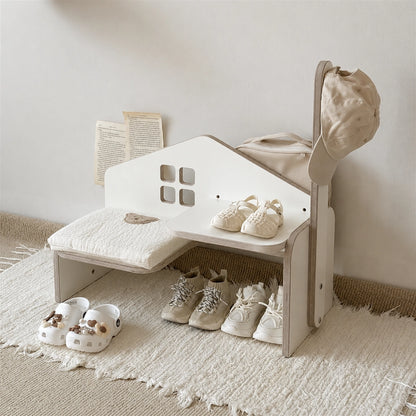 Montessori Wooden Kids Shoe Storage Bench, Marine Plywood