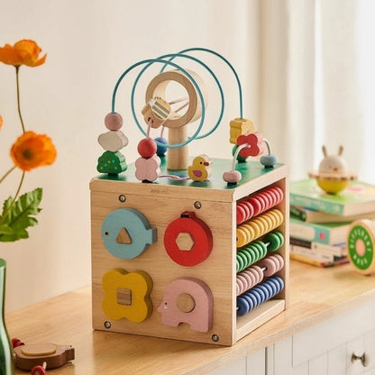 Toddler Activity Cube with Bead Maze, Solid Wood