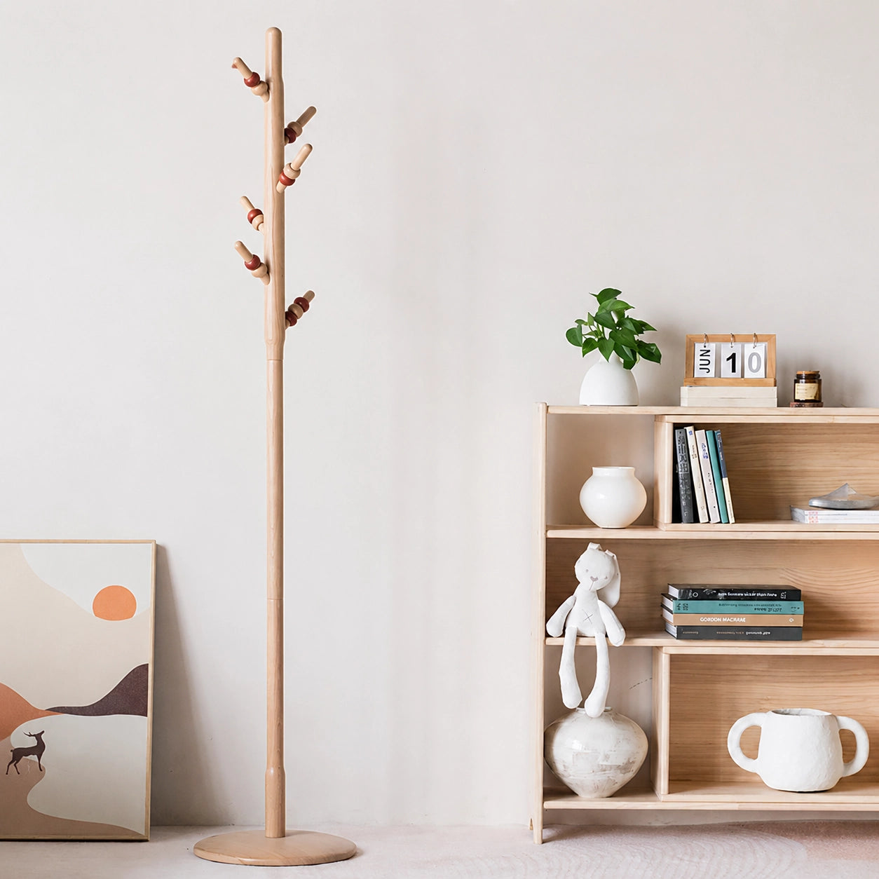 Adjustable Standing Coat Rack for Kids, Solid Maple