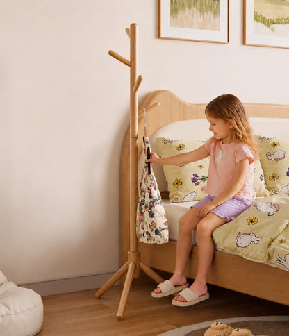 Adjustable Tree Coat Rack for Kids, Solid Wood