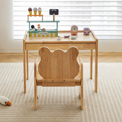 Adjustable Toddler Desk and Chair Set with Drawer, Solid Rubber Wood