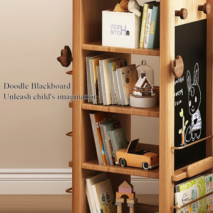 Rotating Kids Bookshelf with Chalkboard Red Oak Floor Book Rack