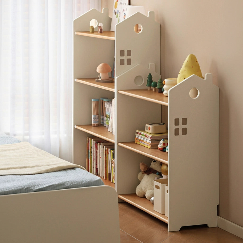 House-Shaped Kids Bookshelf, Solid Rubberwood