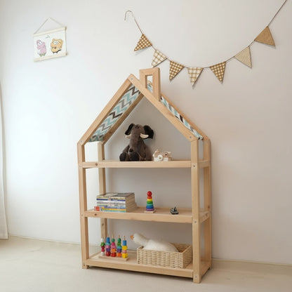 House-Shaped Montessori Toy Shelf, Solid Pine
