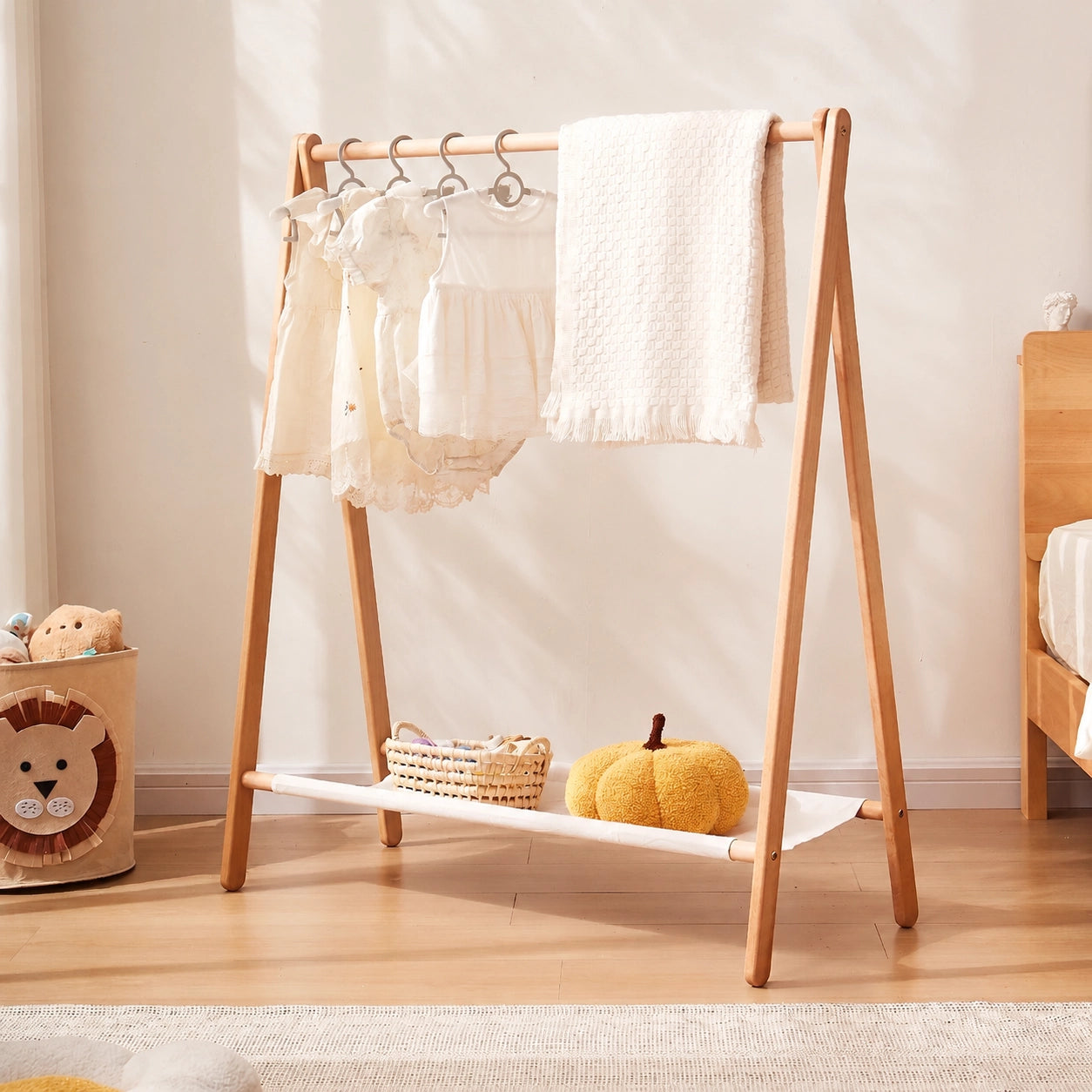 Freestanding Kids Garment Rack, Solid Beech Wood