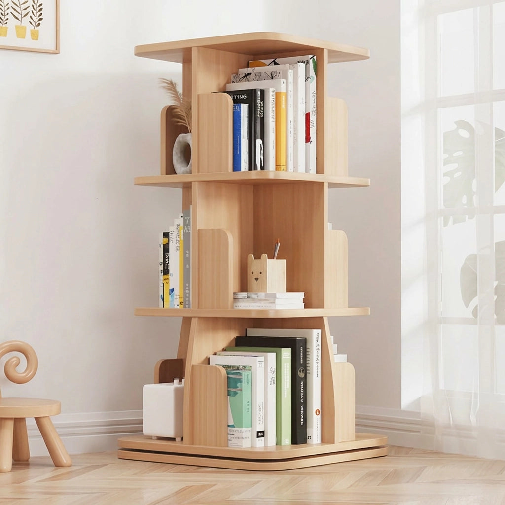 360-Degree Rotating Bookshelf, Solid Pine