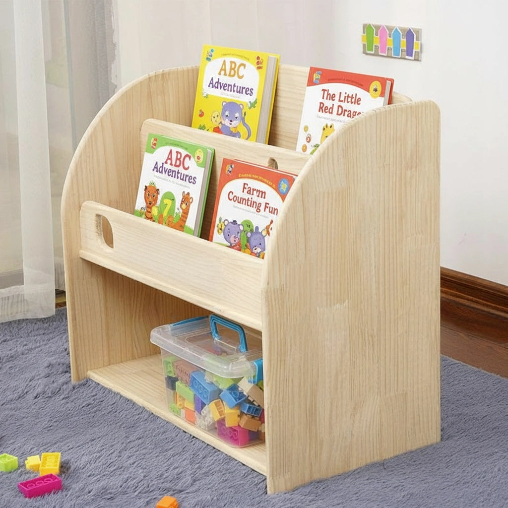 Montessori Kids Bookshelf with Toy Cubby