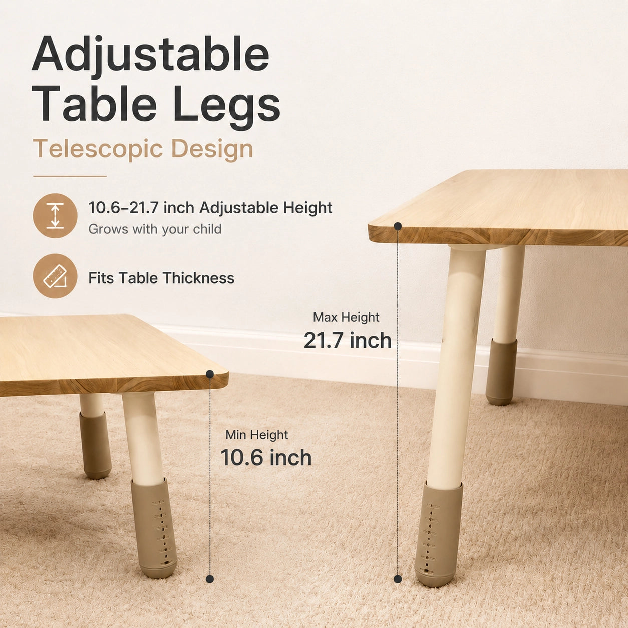 Height Adjustable Toddler Table and Chair Set, Solid Wood