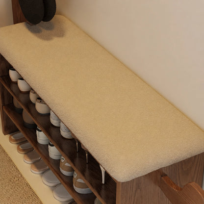 Dog-Shaped Shoe Storage Bench with Padded Seat, Solid Rubber Wood