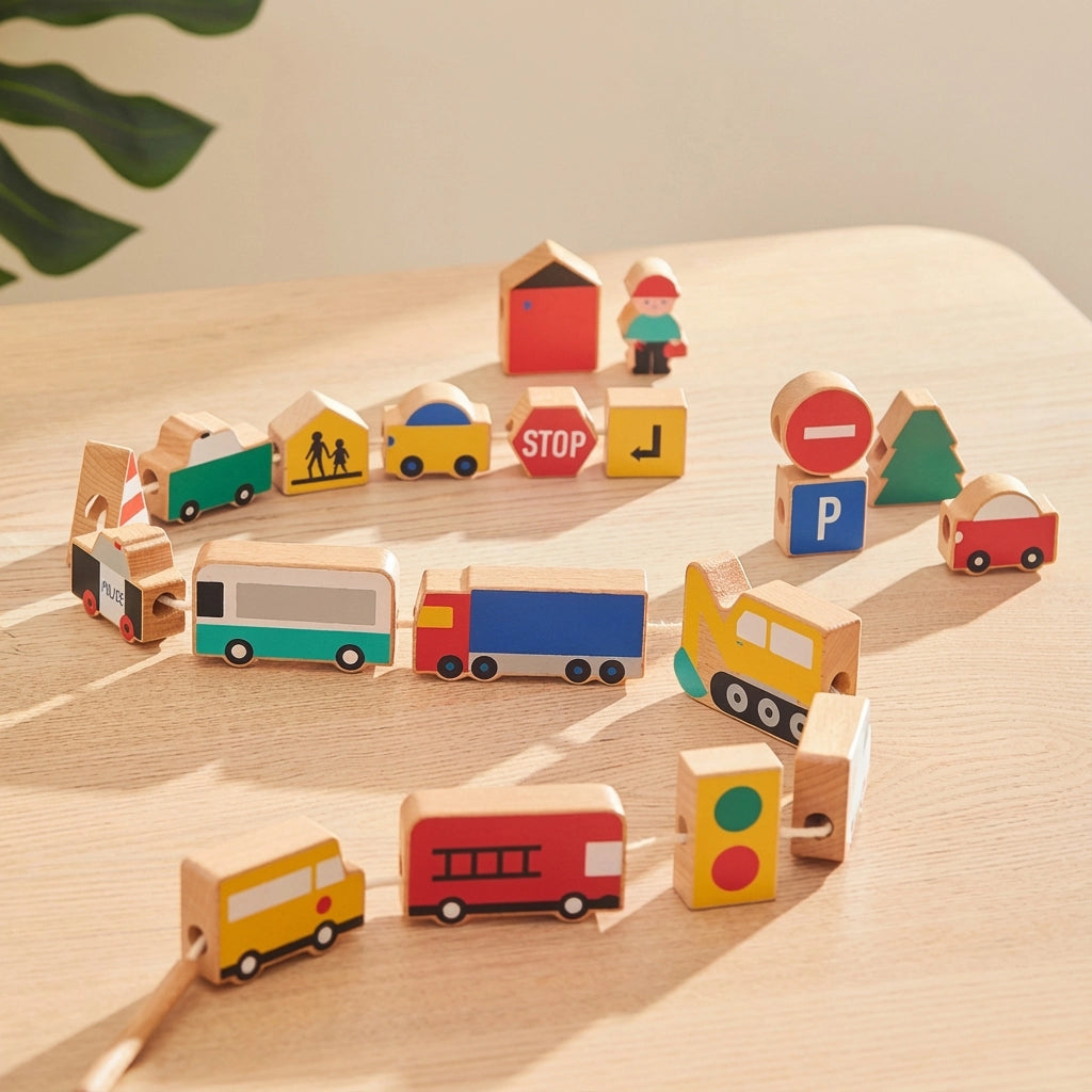 Montessori Jumbo Lacing Beads, Solid Beechwood