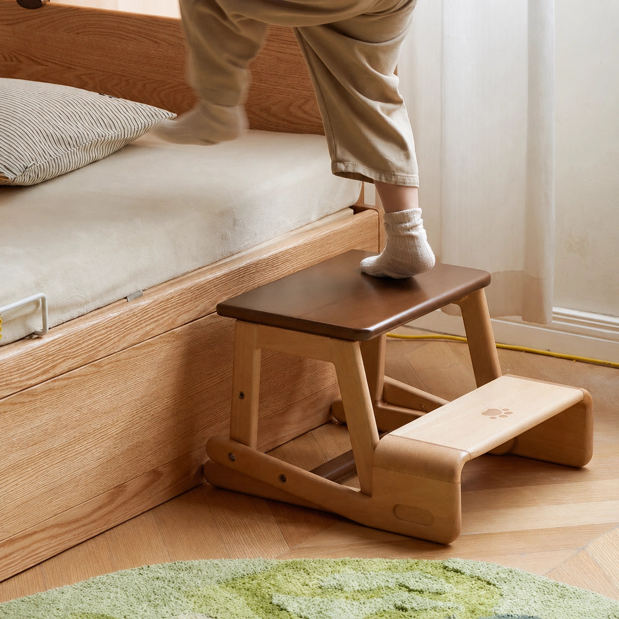 2-in-1 Toddler Step Stool and Chair, Solid Beech Wood