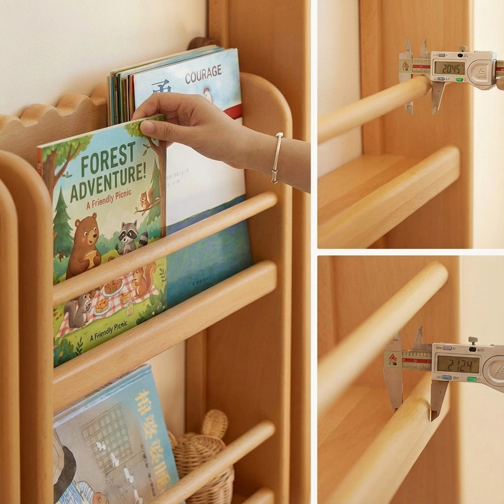 Front-Facing Montessori Wall Bookshelf, Solid Beech Wood