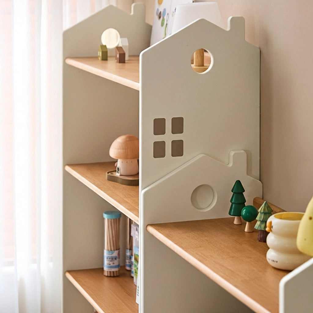 House-Shaped Kids Bookshelf, Solid Rubberwood