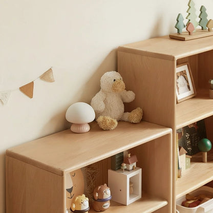 Solid Beech Kids Bookcase with Bear Drawer
