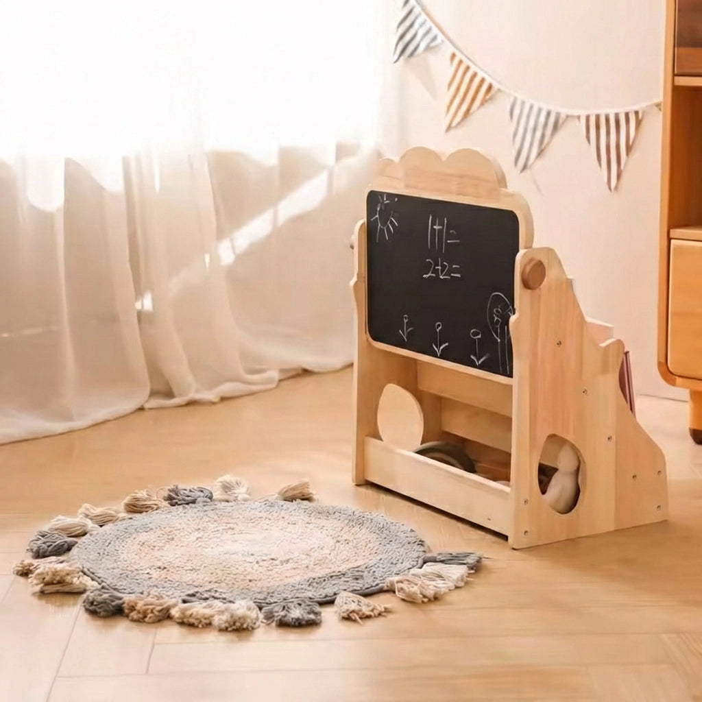 Front-Facing Montessori Bookshelf & Chalkboard, Solid Pine
