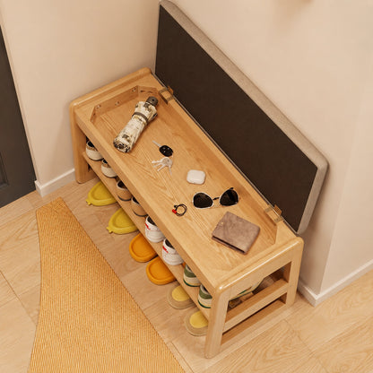 Entryway Shoe Storage Bench with Padded Cushion, Solid Rubberwood