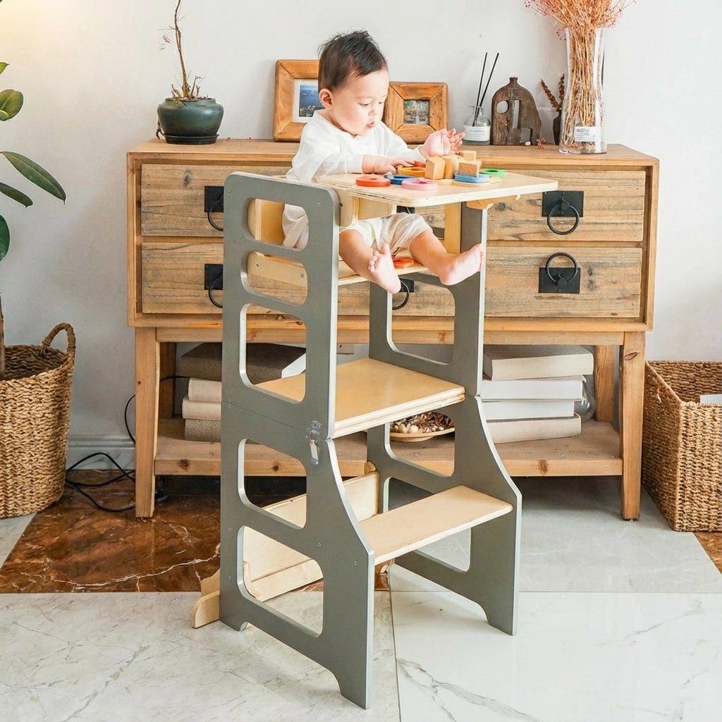 3-in-1 Montessori Toddler Step Stool, Birch Plywood