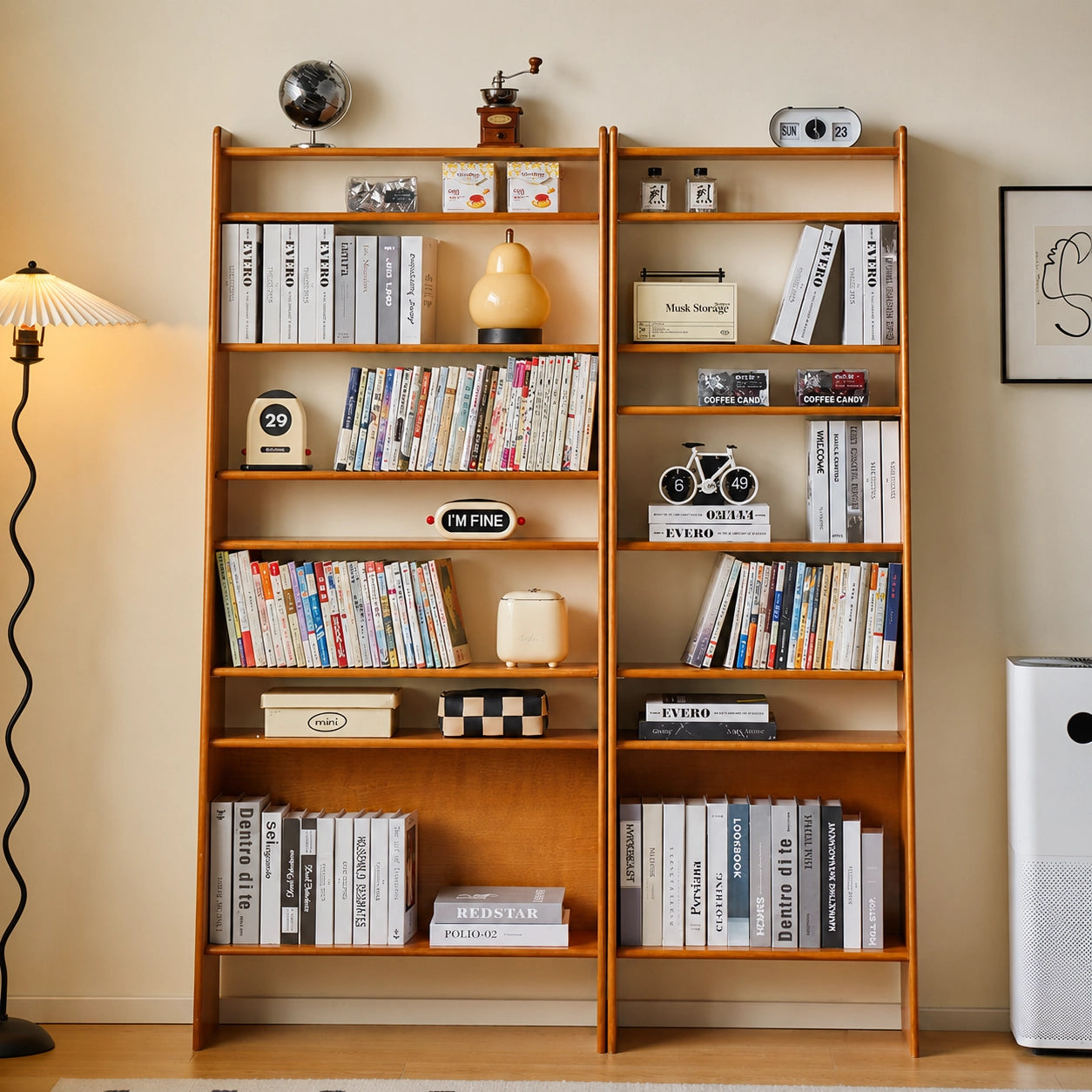 Leaning Wall Bookshelf, Solid Pine