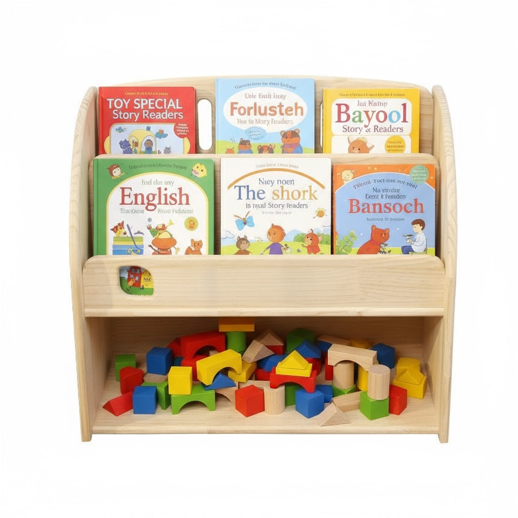 Montessori Kids Bookshelf with Toy Cubby