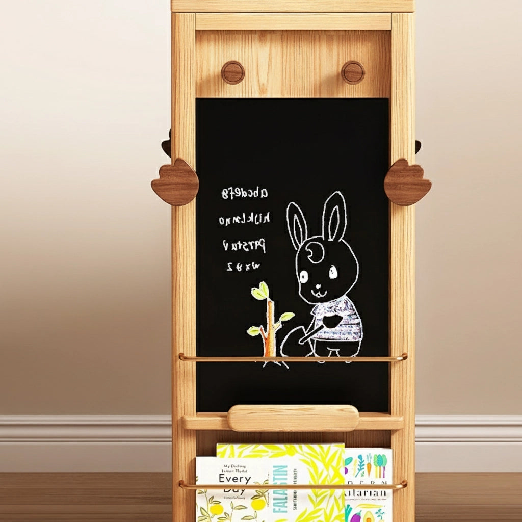 Rotating Kids Bookshelf with Chalkboard Red Oak Floor Book Rack