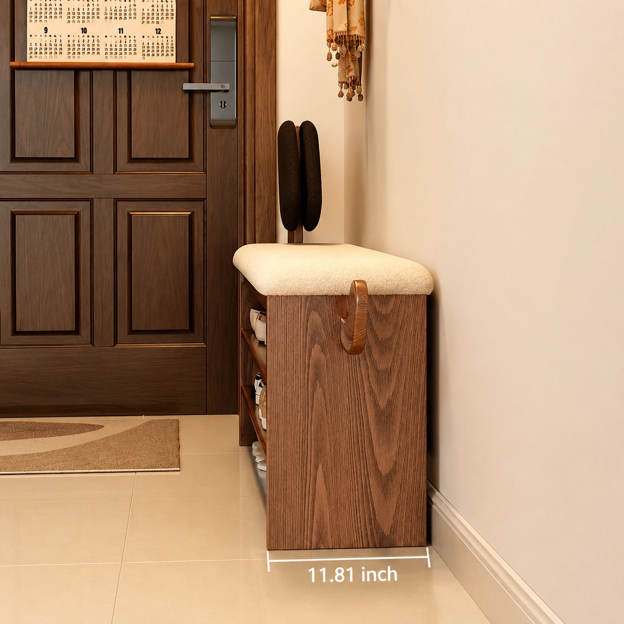 Dog-Shaped Shoe Storage Bench with Padded Seat, Solid Rubber Wood