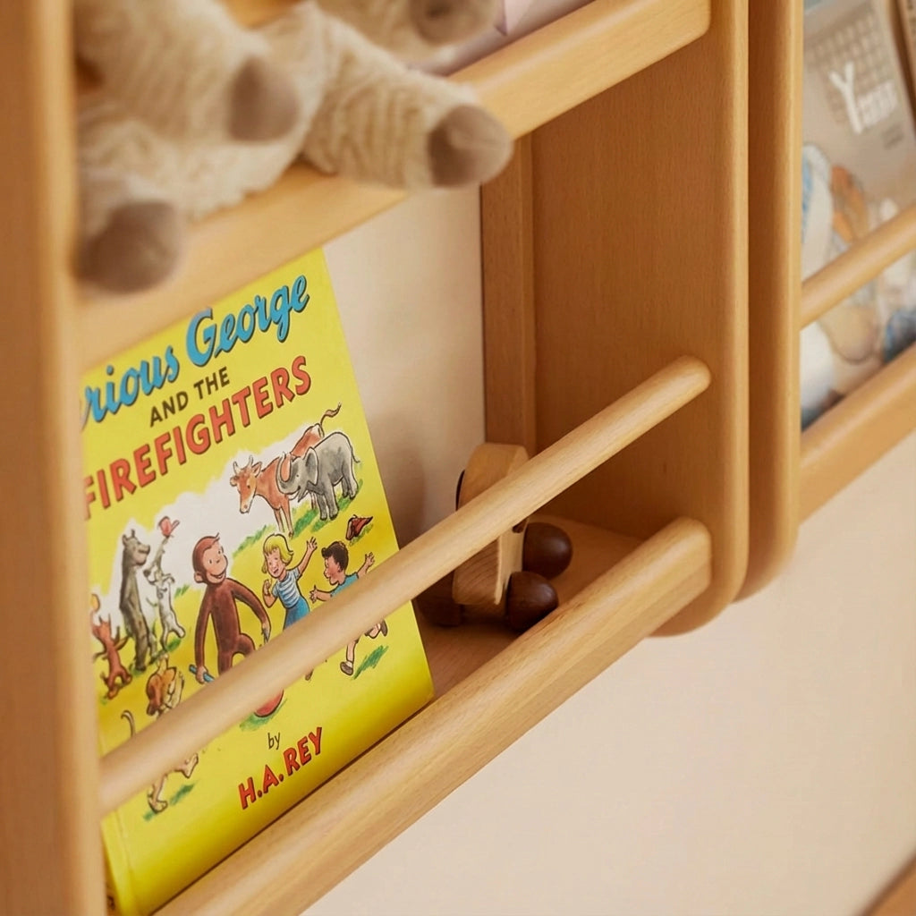 Front-Facing Montessori Wall Bookshelf, Solid Beech Wood