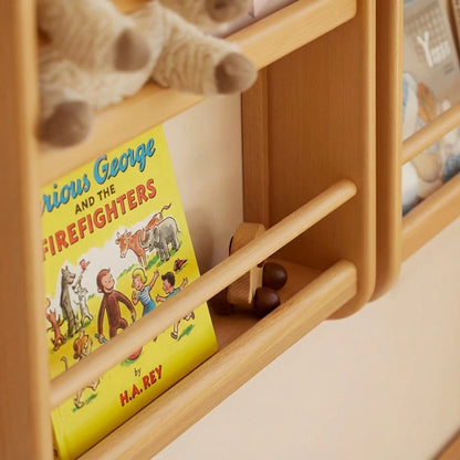 Front-Facing Montessori Wall Bookshelf, Solid Beech Wood