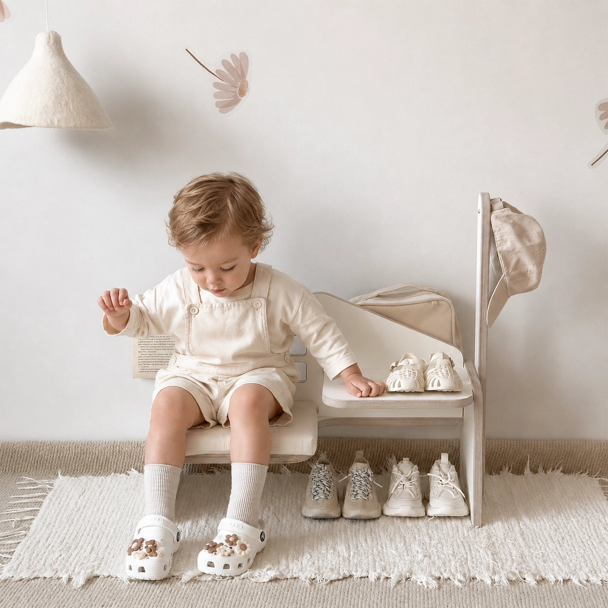 Montessori Wooden Kids Shoe Storage Bench, Marine Plywood