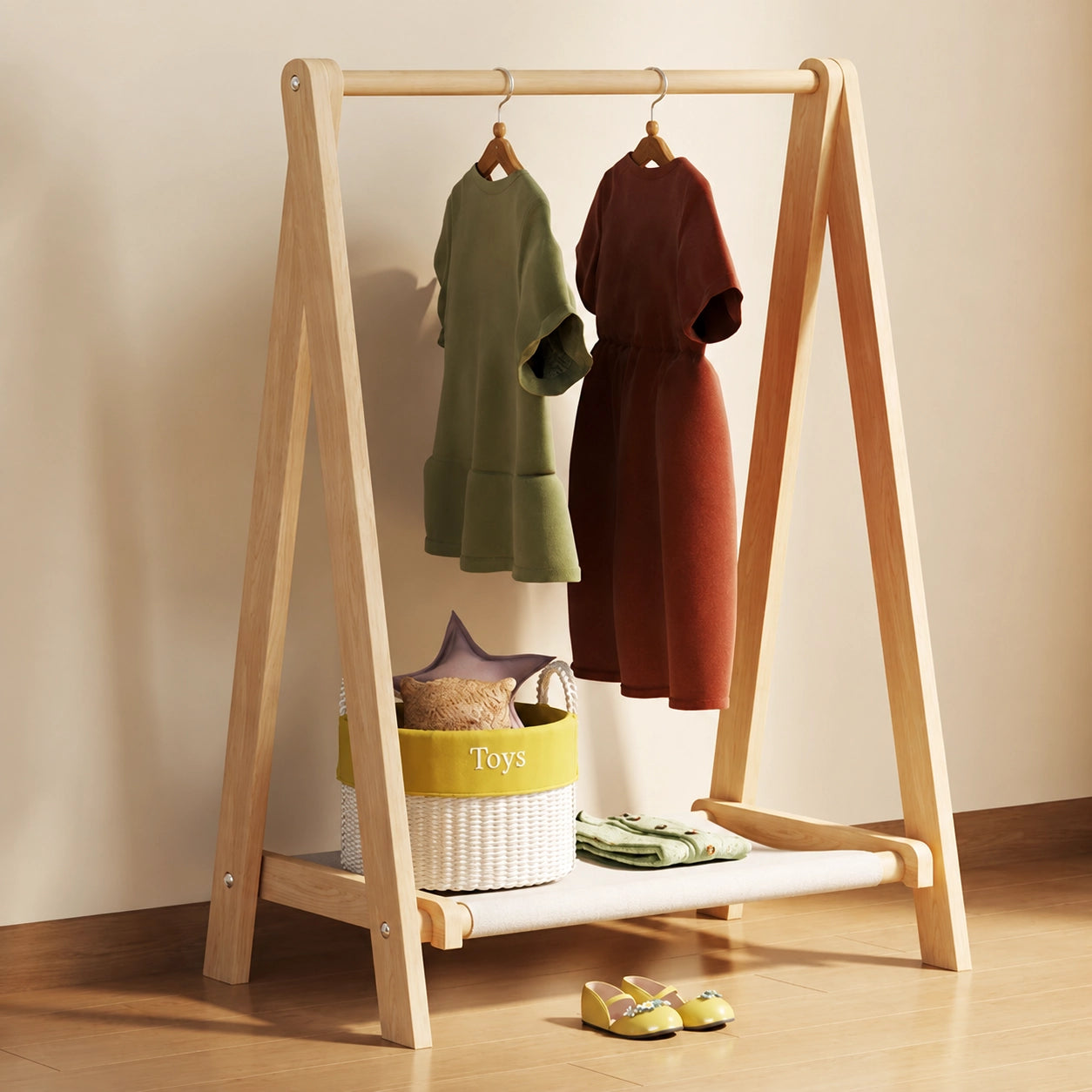 Foldable Kids Garment Rack, Solid Pine