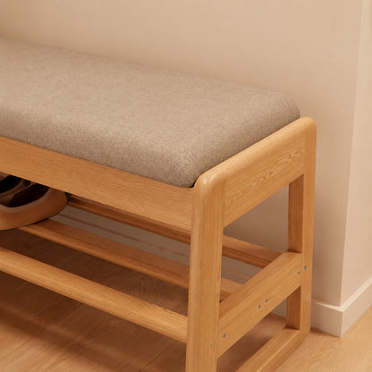 Entryway Shoe Storage Bench with Padded Cushion, Solid Rubberwood