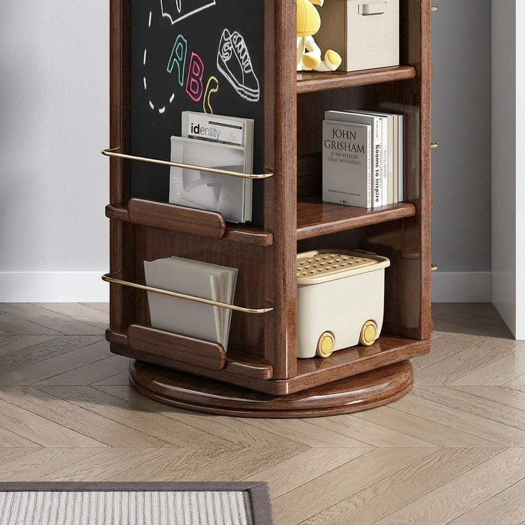 Rotating Solid Walnut Bookshelf