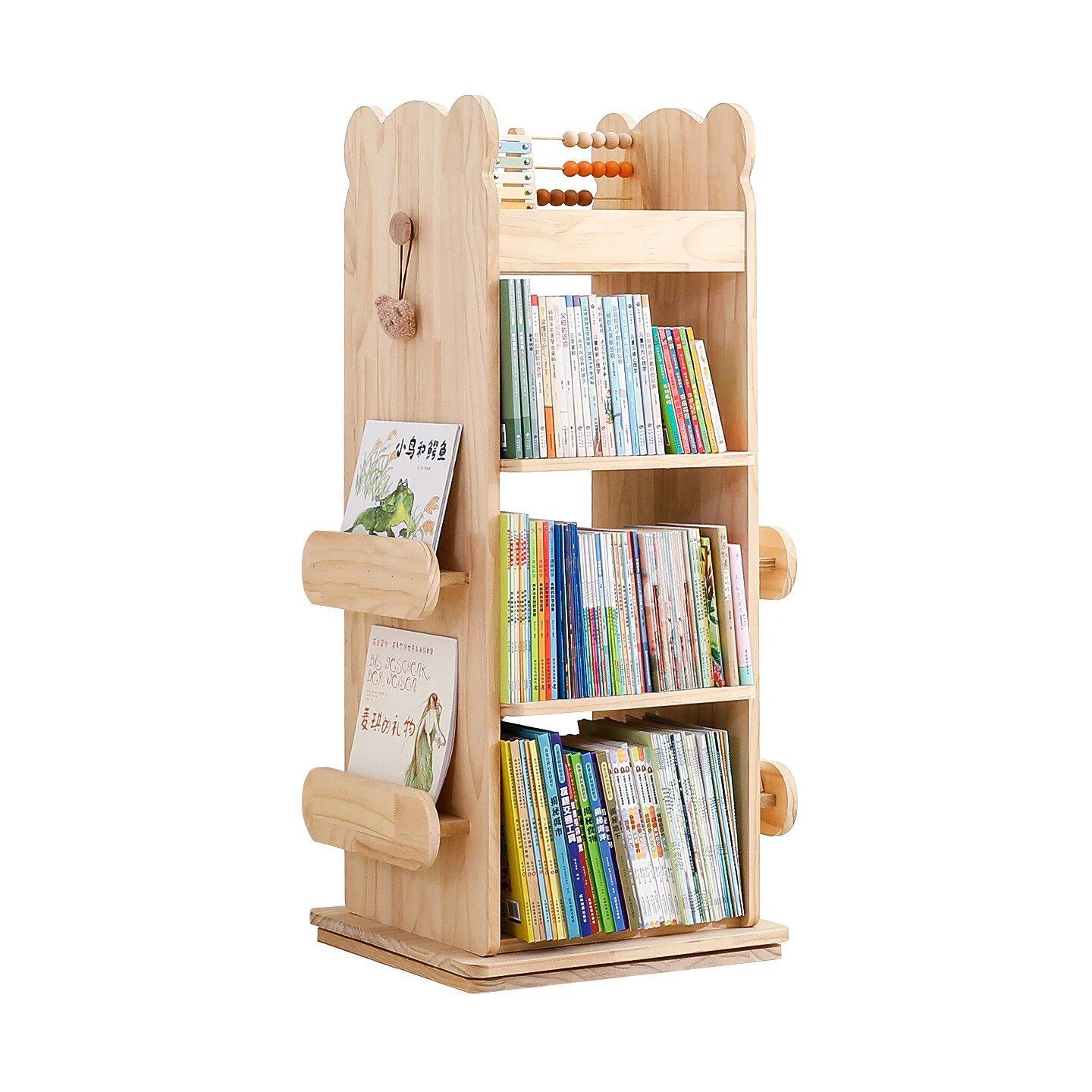 Kids Rotating Bookshelf, Solid Pine