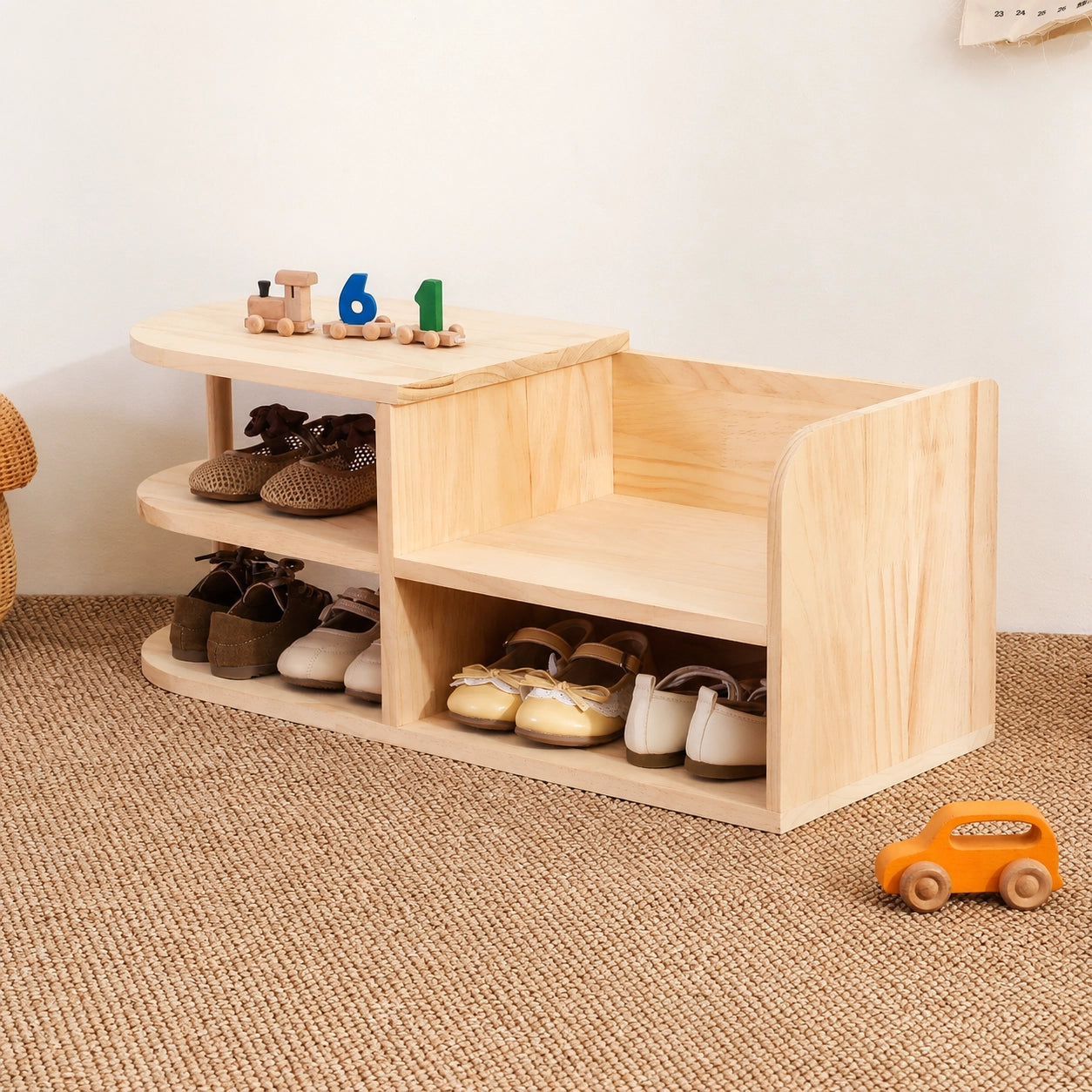 Toddler Shoe Rack Bench, Solid Pine