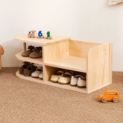 Toddler Shoe Rack Bench, Solid Pine