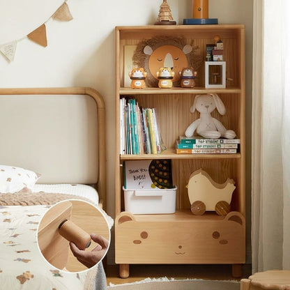 Solid Beech Kids Bookcase with Bear Drawer