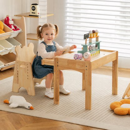Adjustable Toddler Desk and Chair Set with Drawer, Solid Rubber Wood