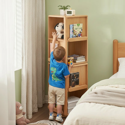 Rotating Solid Beech Kids Bookshelf Montessori Book Storage Tower
