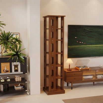 360-Degree Rotating Bookshelf for Kids, Solid Rubber Wood
