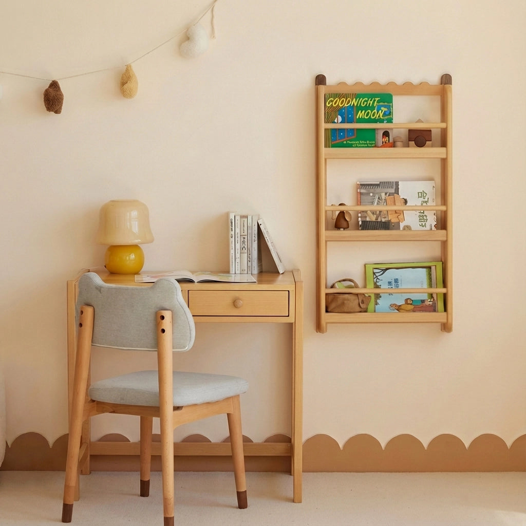 Front-Facing Montessori Wall Bookshelf, Solid Beech Wood