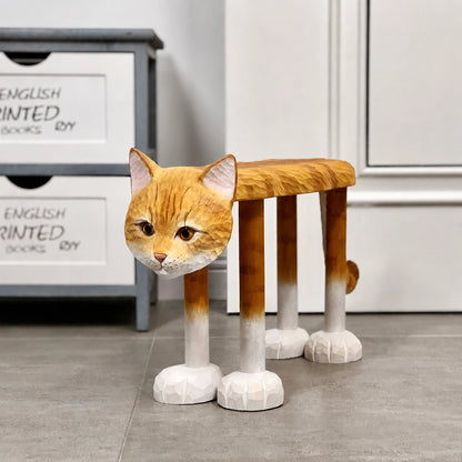 Hand-Carved Animal Low Stool for Toddlers, Solid Basswood