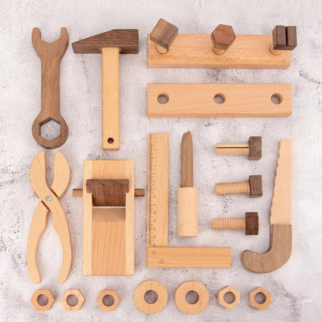 Montessori Kids Tool Box, Solid Beech Wood