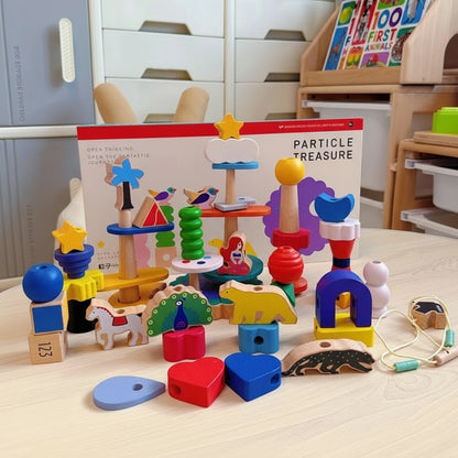 Toddler Lacing and Stacking Blocks Set, Solid Beech Wood