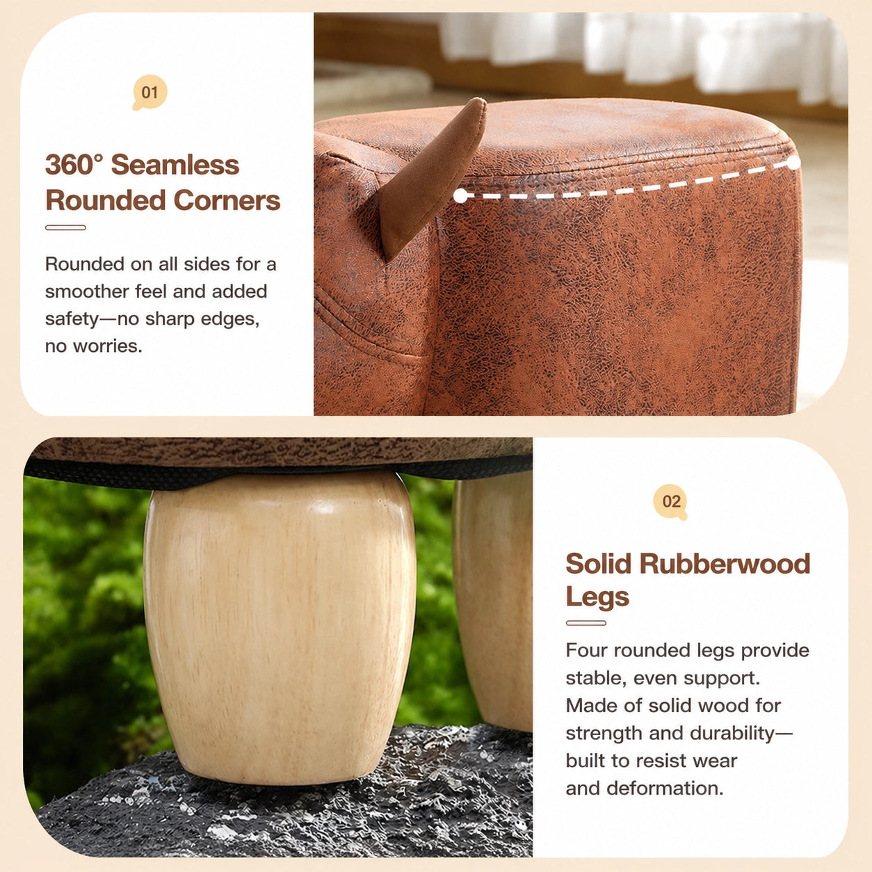 Children's Animal Footstool with Solid Wood Legs
