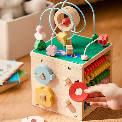 Toddler Activity Cube with Bead Maze, Solid Wood