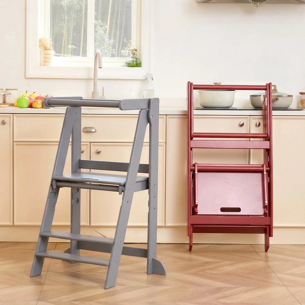 Foldable Montessori Toddler Step Stool, Birch Plywood