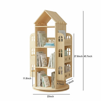 House-Shaped Montessori Rotating Bookshelf, Solid Pine