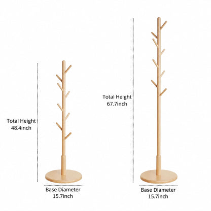 Adjustable Tree Coat Rack for Kids, Solid Wood