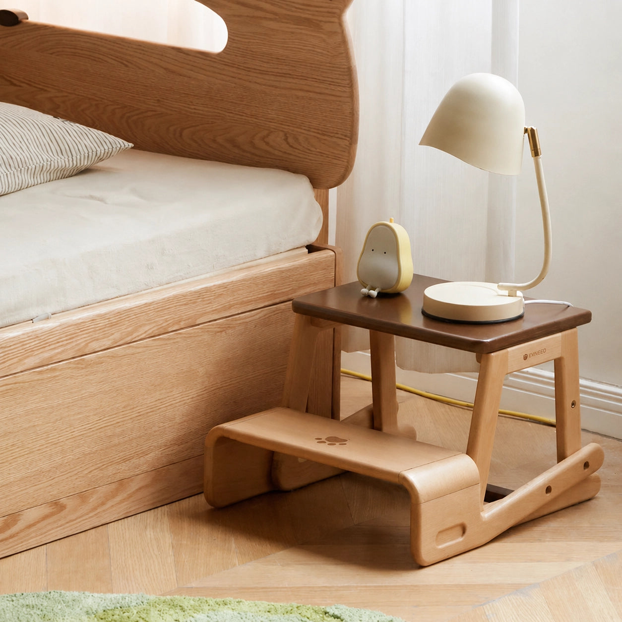 2-in-1 Toddler Step Stool and Chair, Solid Beech Wood