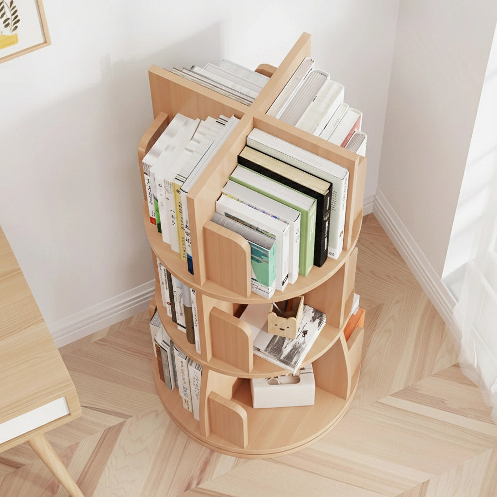 360-Degree Rotating Bookshelf, Solid Pine
